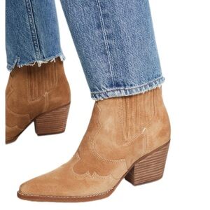 SAM EDELMAN Winona Ankle Boot Leather Suede Western Cowboy Tan Pull On Size 5.5